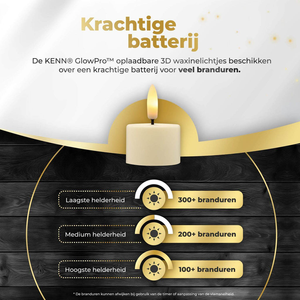 KENN® GlowPro™ 3D Oplaadbare Waxinelichtjes - Set van 6 - Tot 350 Branduren (AT)