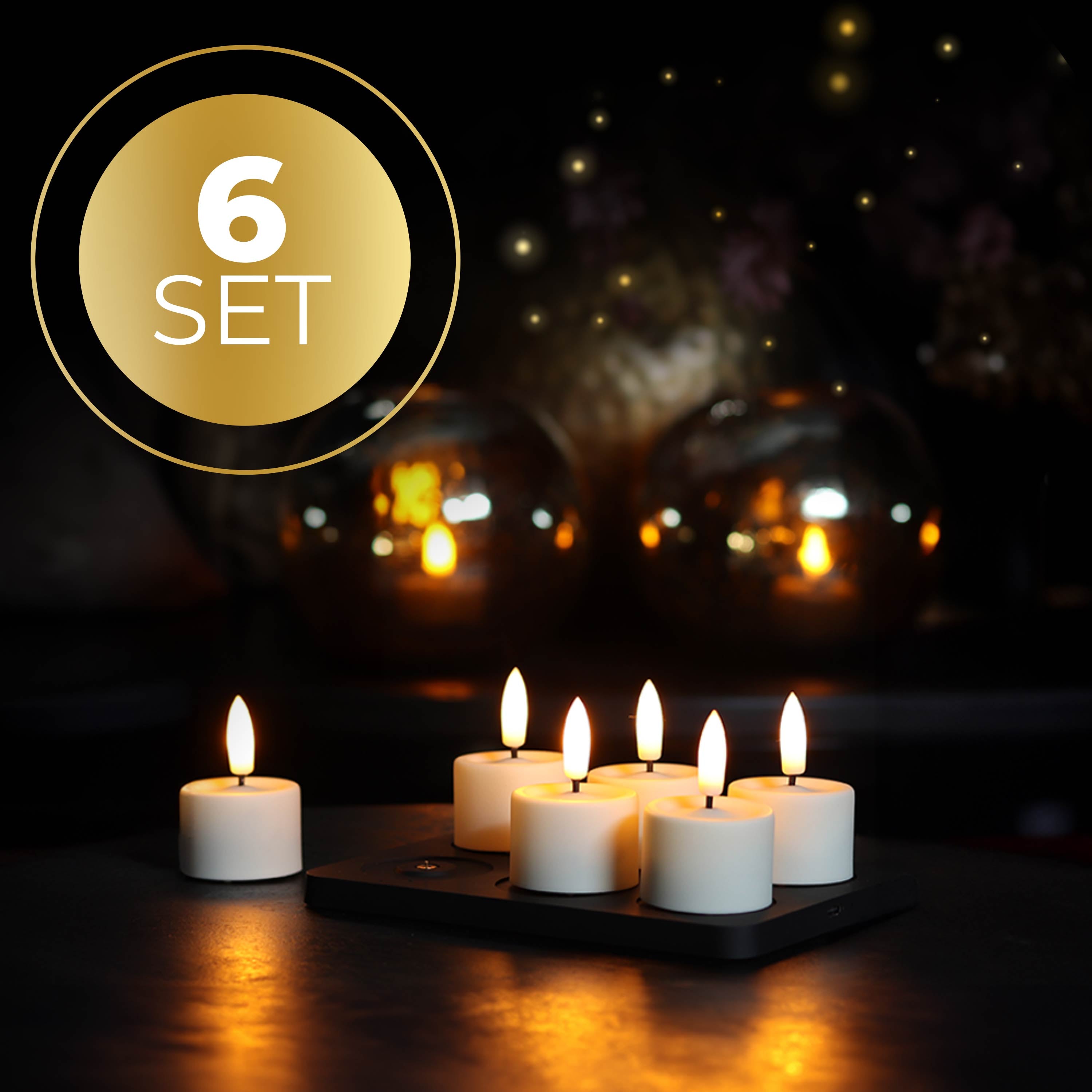 KENN® GlowPro™ 3D Oplaadbare Waxinelichtjes - Set van 6 - Tot 350 Branduren (AT)